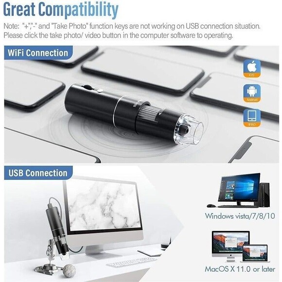 Wireless Digital Microscope, Skybasic 50X-1000X Magnification WiFi Portable Hand - Picture 2 of 6